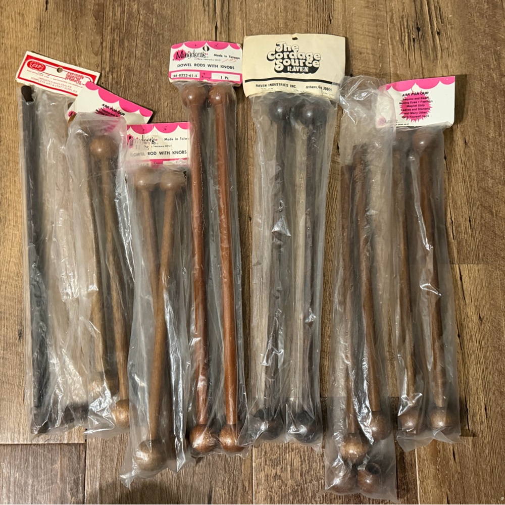 Vintage Macrame Dowel Rod With Knobs, Lot 6 Package new But Open Packing